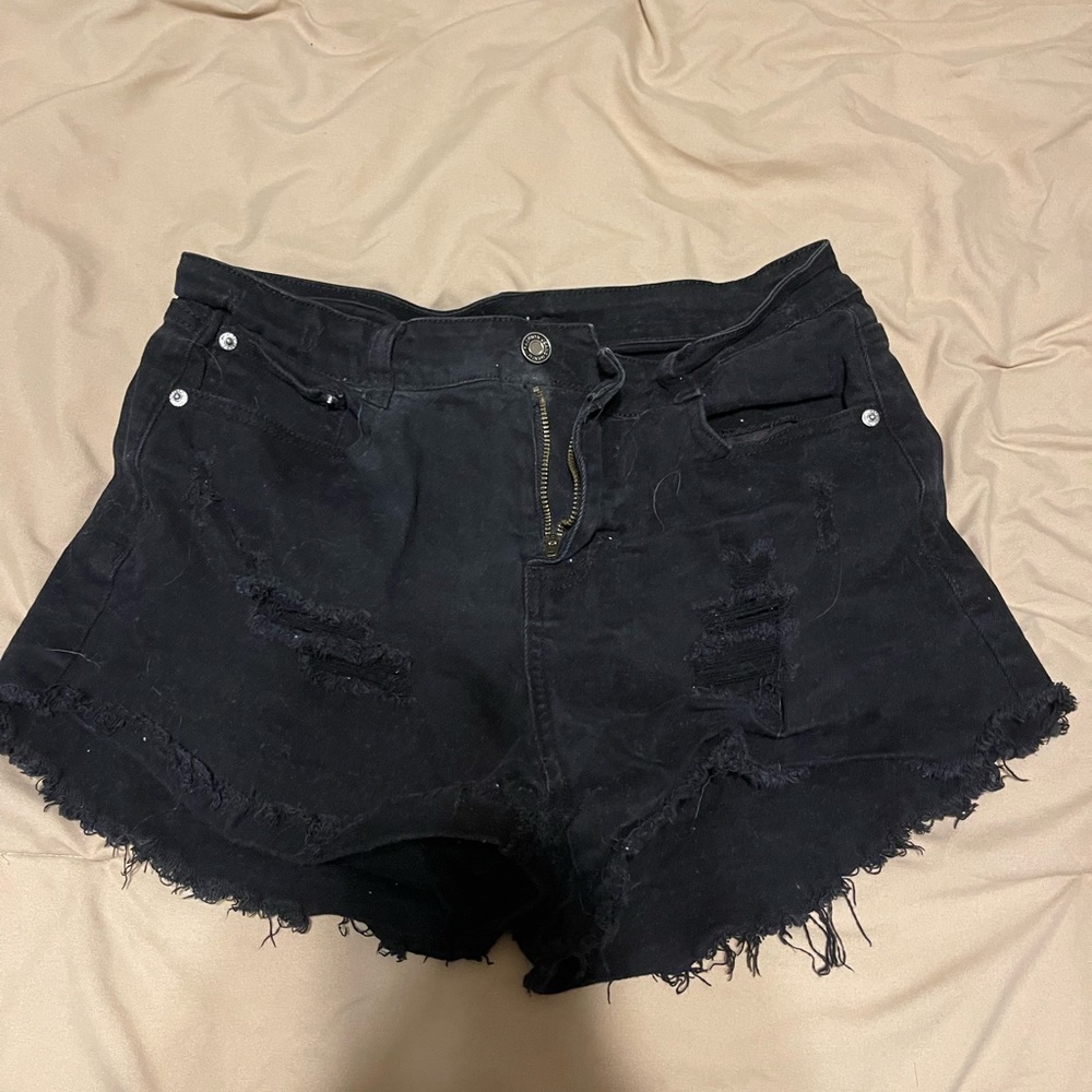 Black denim shorts